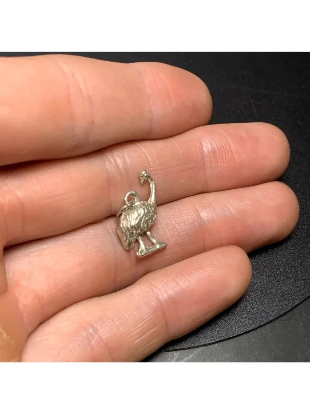 Textured Sterling Silver 925 Ostrich Dangle Charm Size 0.75'' Length